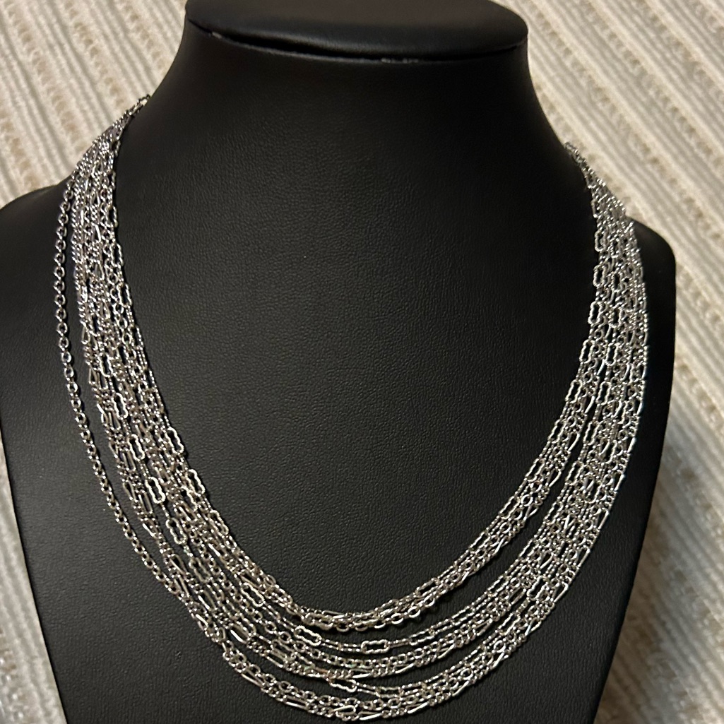 Vintage Silver Tone Christian Dior Multi Strand Layered Necklace Designer Signed